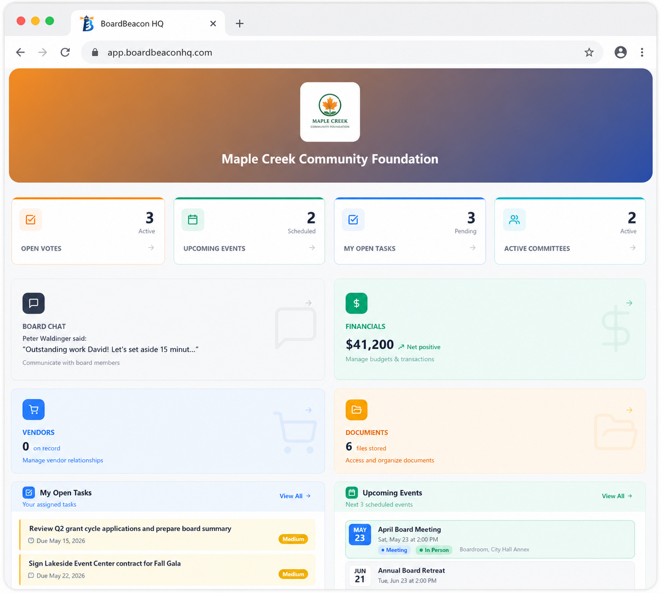 Board Beacon app dashboard